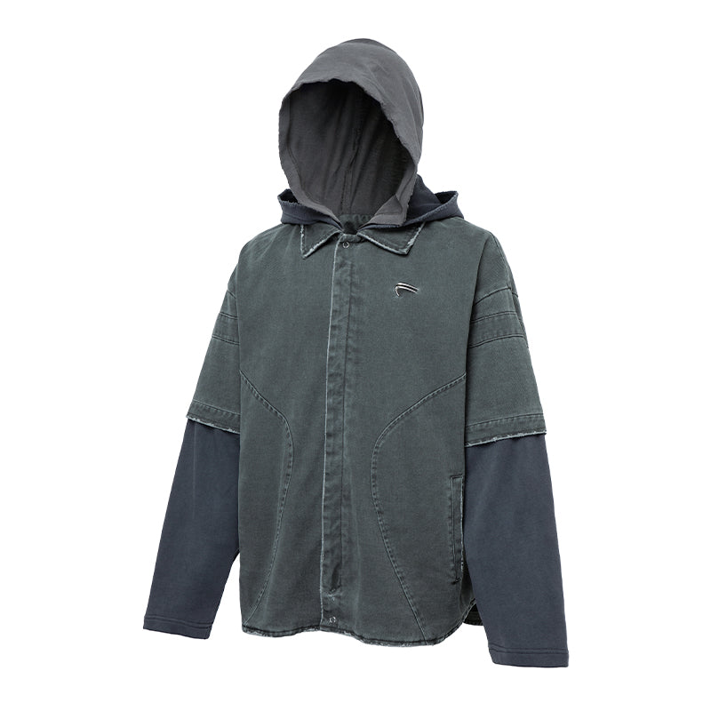 F2CE Multi Layer Hooded Washed Shirt Jacket | Face 3 Face