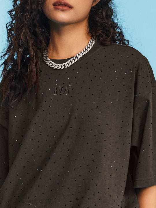 1807 Full Rhinestone Embroidery Logo Tee | Face 3 Face