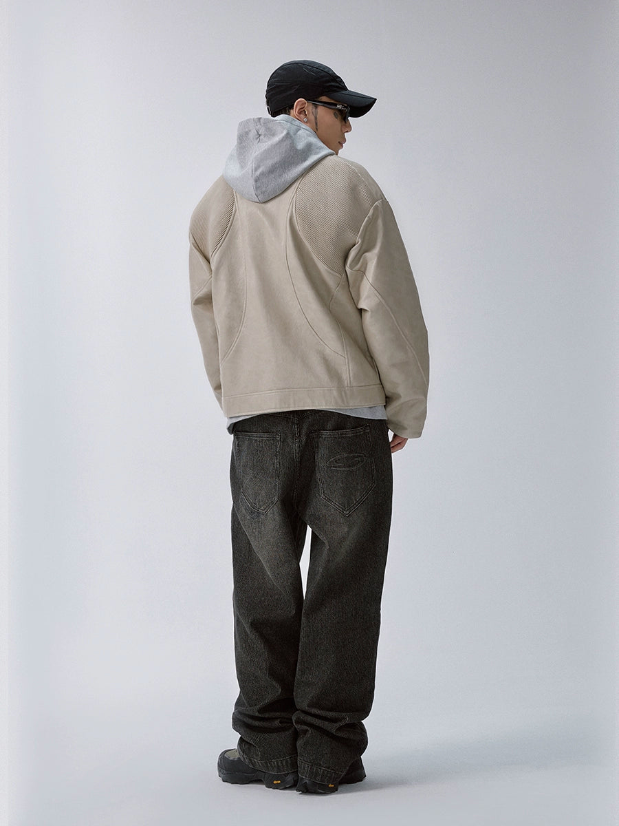 F2CE Patchwork Grain PU Leather Racing Jacket | Face 3 Face