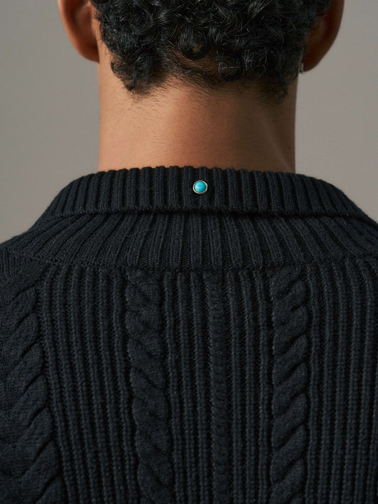 S45 Turquoise Studded Twisted Knit Zip Up Cardigan | Face 3 Face