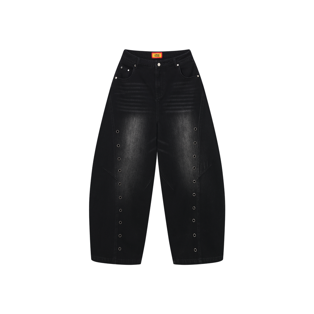 AFGK Metal Grommet Patchwork Washed Baggy Jeans | Face 3 Face