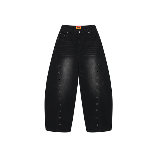 AFGK Metal Grommet Patchwork Washed Baggy Jeans | Face 3 Face