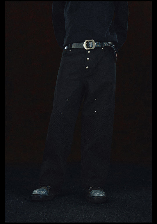 DICETINY Fake Darts Knees Patchwork Studs Pants | Face 3 Face