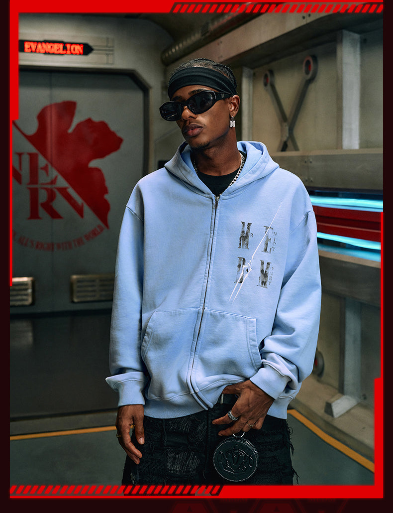 MEDM x EVA Evangelion Washed Zip-Up Hoodie | Face 3 Face