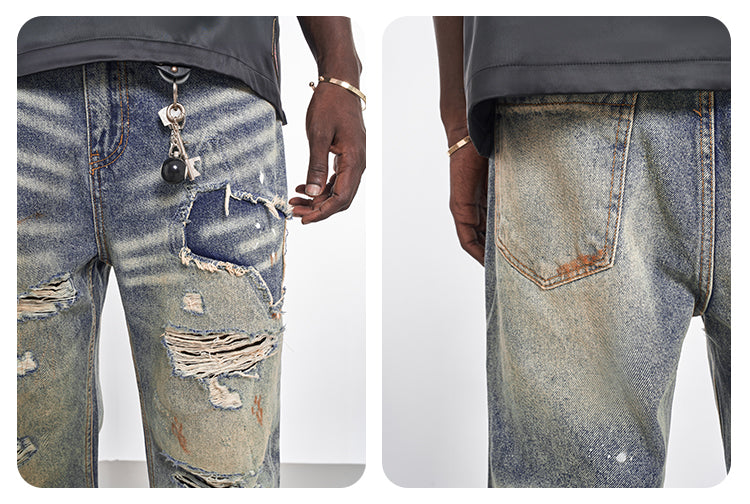 F3F Select Stone Washed Splash Ink Hole Distressed Jeans | Face 3 Face