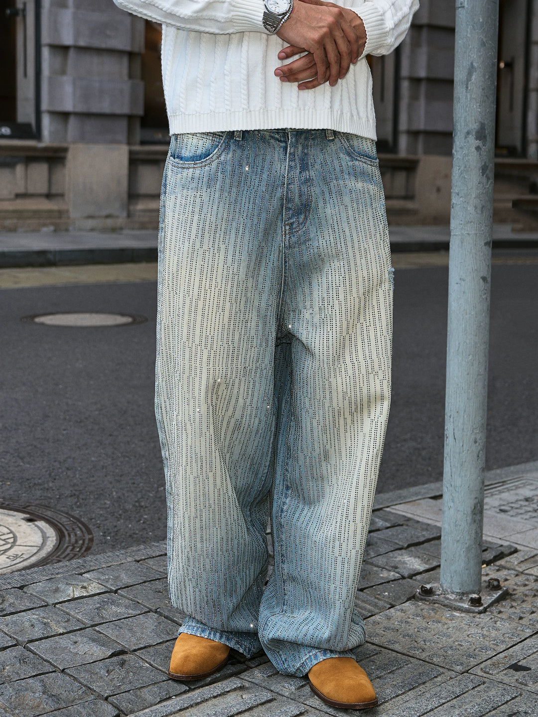 STEEPC Sparkling Rhinestone Washed Baggy Jeans | Face 3 Face