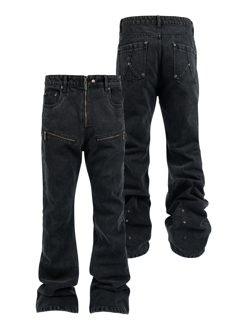 ANTIDOTE Studded Punk Zipper Flared Jeans | Face 3 Face