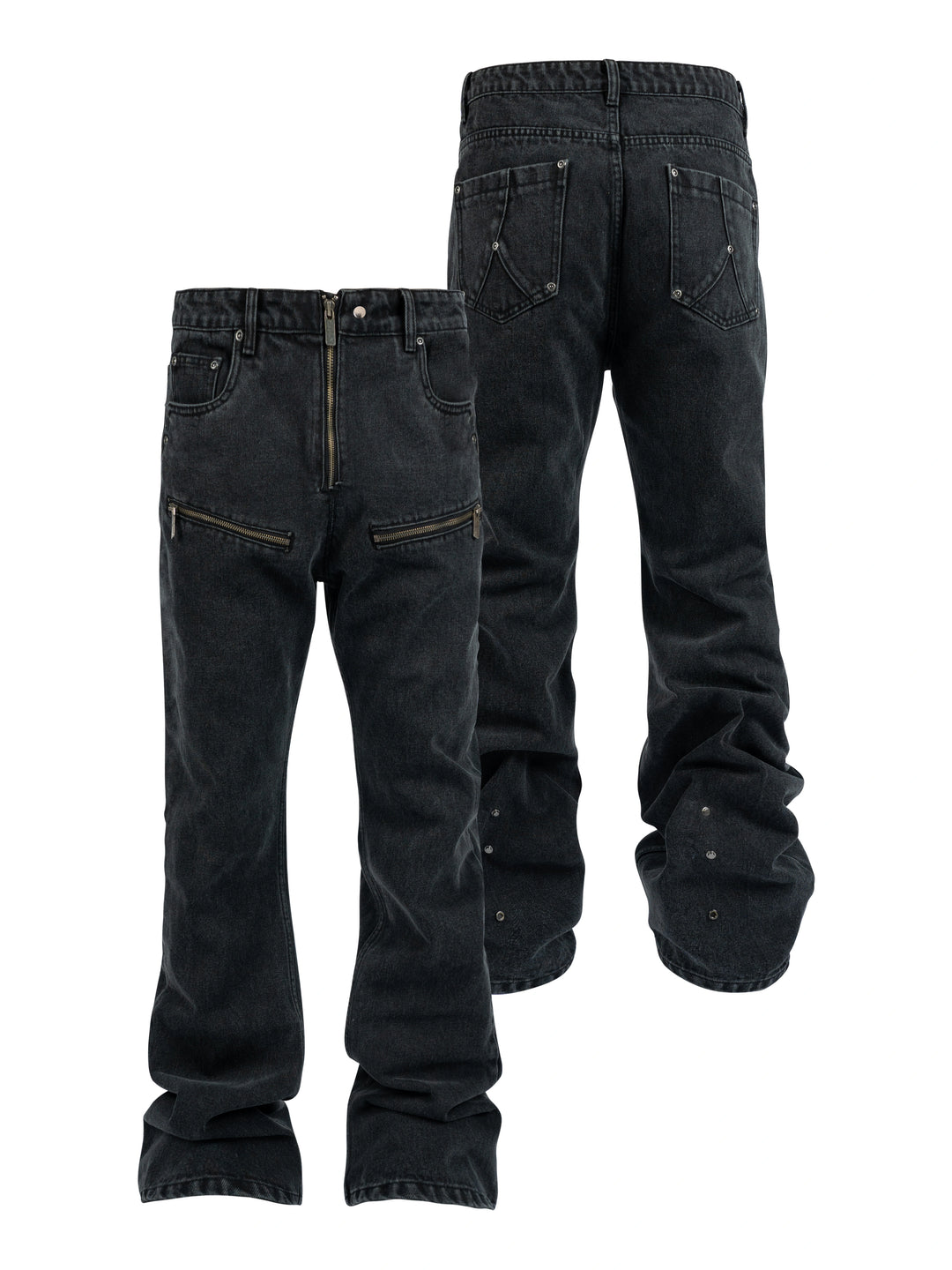 ANTIDOTE Studded Punk Zipper Flared Jeans | Face 3 Face