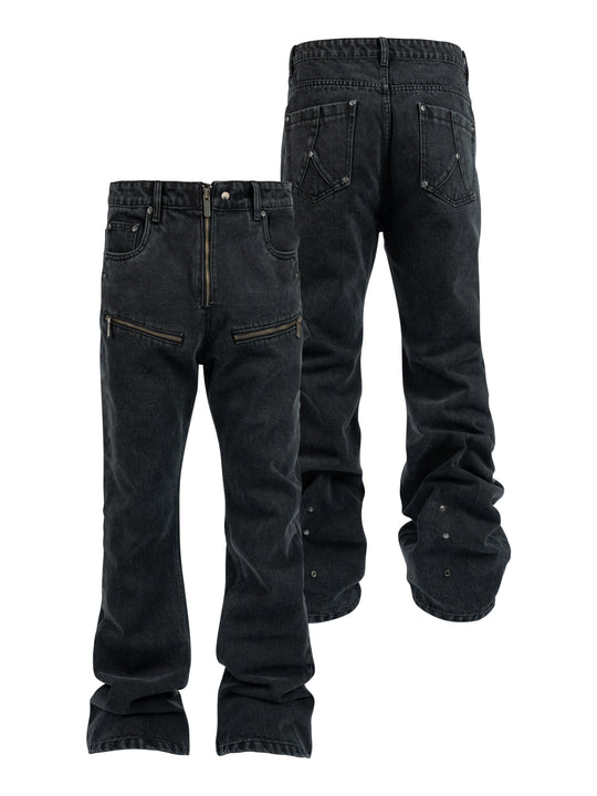 ANTIDOTE Studded Punk Zipper Flared Jeans | Face 3 Face