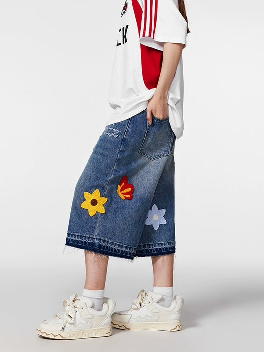 Achock Creative Letter Petal Embroidery Denim Shorts | Face 3 Face