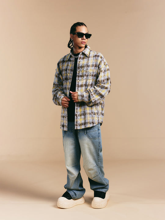 1807 Chain Embroidery Plaid Long Sleeve Shirt | Face 3 Face