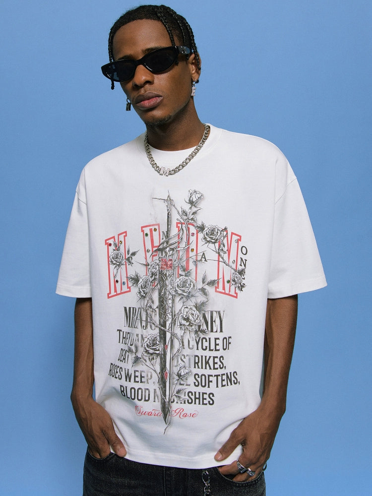 MEDM Sword and Rose Multicolor Diamond Tee | Face 3 Face
