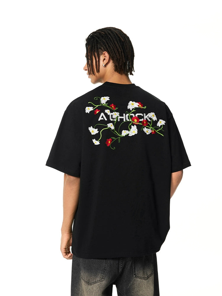 Graphic Tee | Achock Flower Logo Embroidery Tee | Face 3 Face
