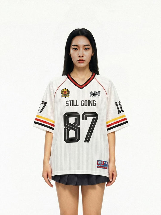 1807 Striped Fabric Color Block Short Sleeve Soccer Jersey