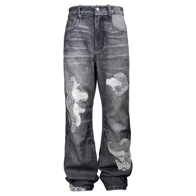 YADcrew Lace Splicing Digital Print Pants Non Jeans | Face 3 Face