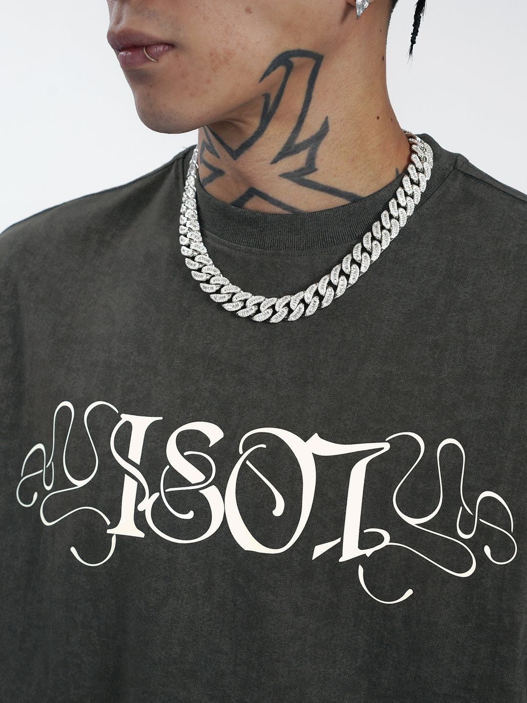 1807 Flower Font Print Washed Tee  | Face 3 Face