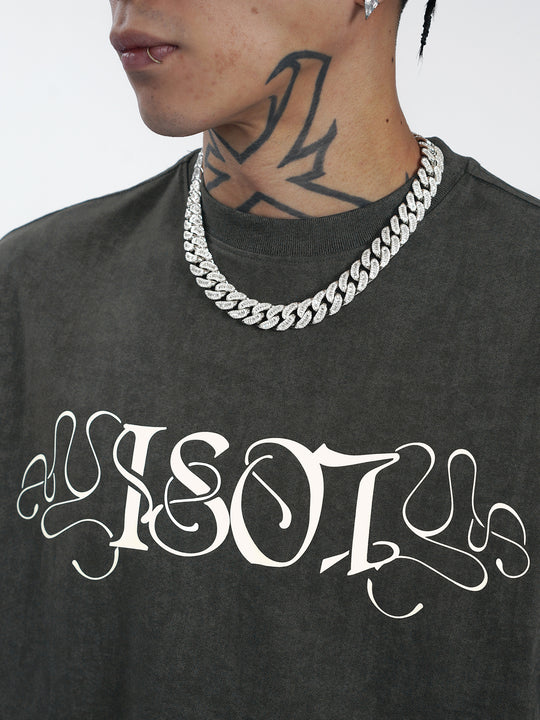 1807 Flower Font Print Washed Tee  | Face 3 Face