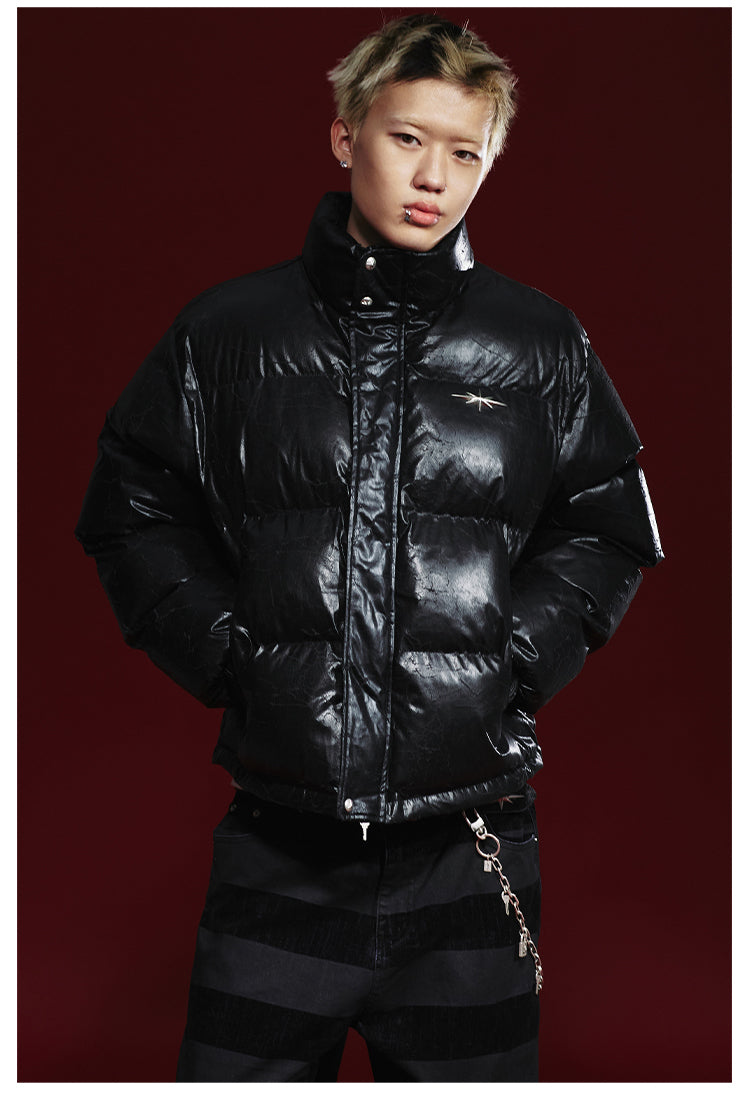 Remedy Cracked Design Puffer Jacket | Face 3 Face