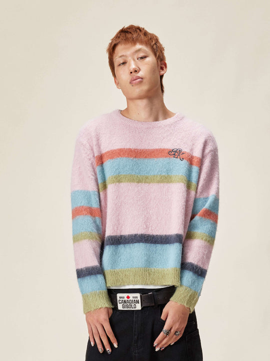 EVILKNIGHT(EK) Rainbow Striped Knit Sweater | Face 3 Face
