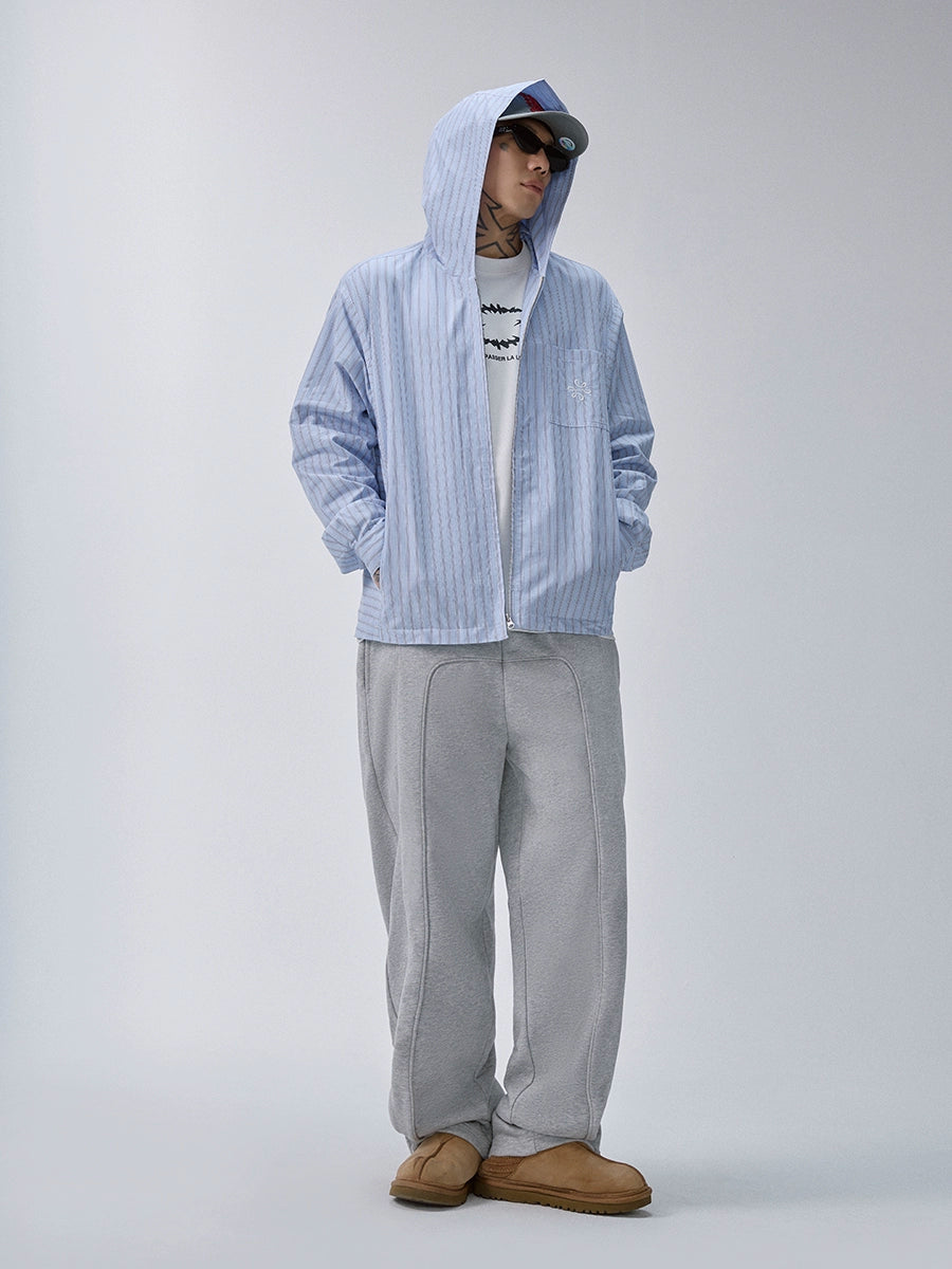 F2CE Striped Zip Up Hooded Shirt Jacket | Face 3 Face