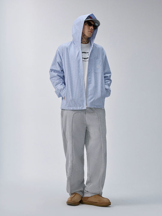 F2CE Striped Zip Up Hooded Shirt Jacket | Face 3 Face