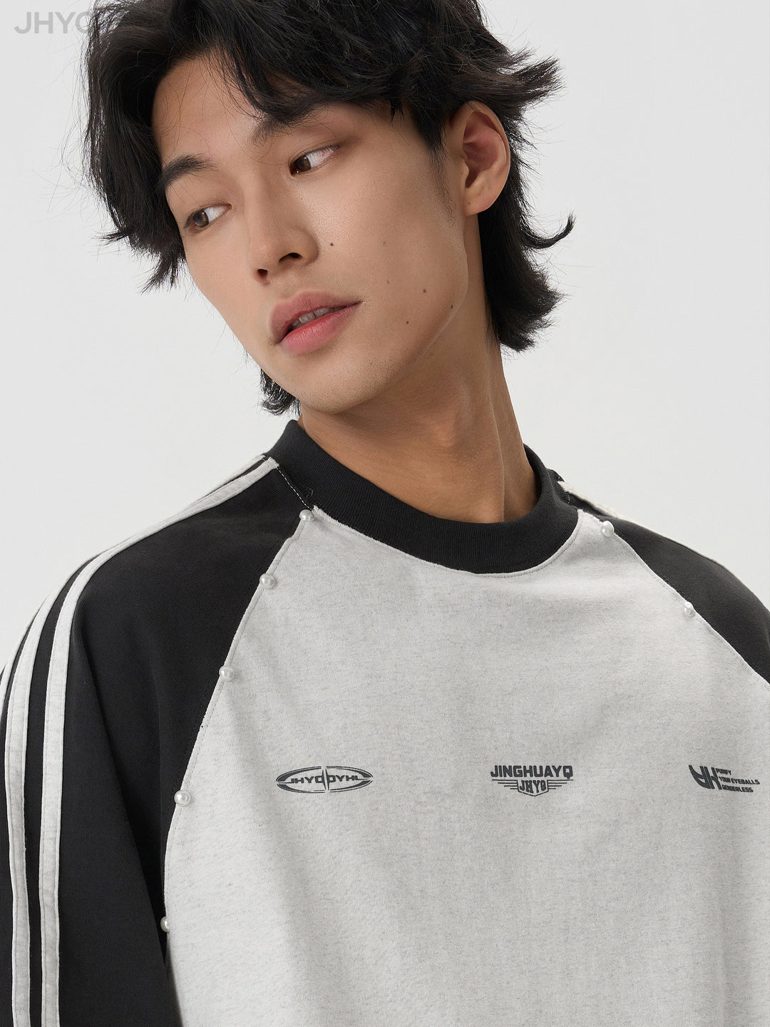 JHYQ Striped Shoulder Color Blocking Beaded Tee