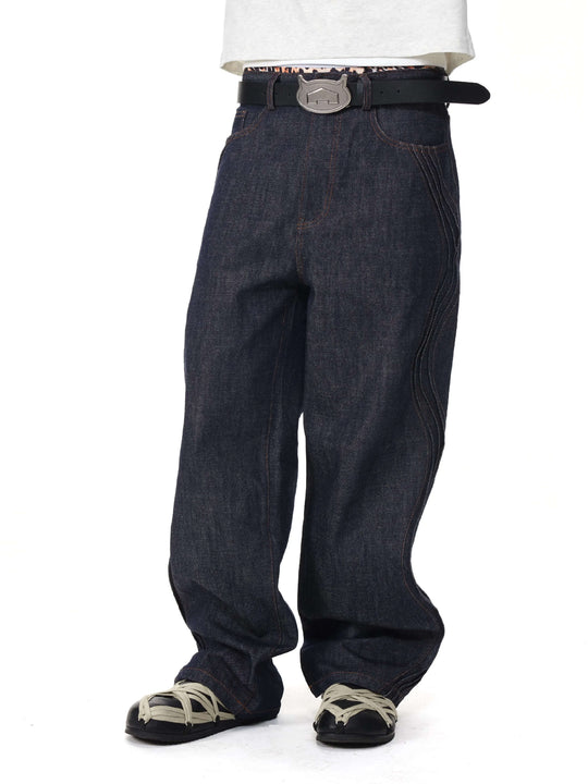 EVILKNIGHT(EK) 3D Cut Twisted Pleat Line Jeans