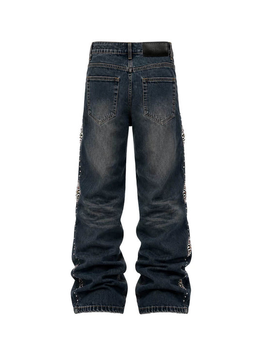 KARMANISTIC Studded Crystal and Leather Side Design Washed Jeans | Face 3 Face