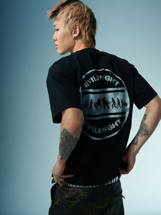 EVILKNIGHT(EK) Devil's Evolution Letter Distressed Print Tee | Face 3 Face