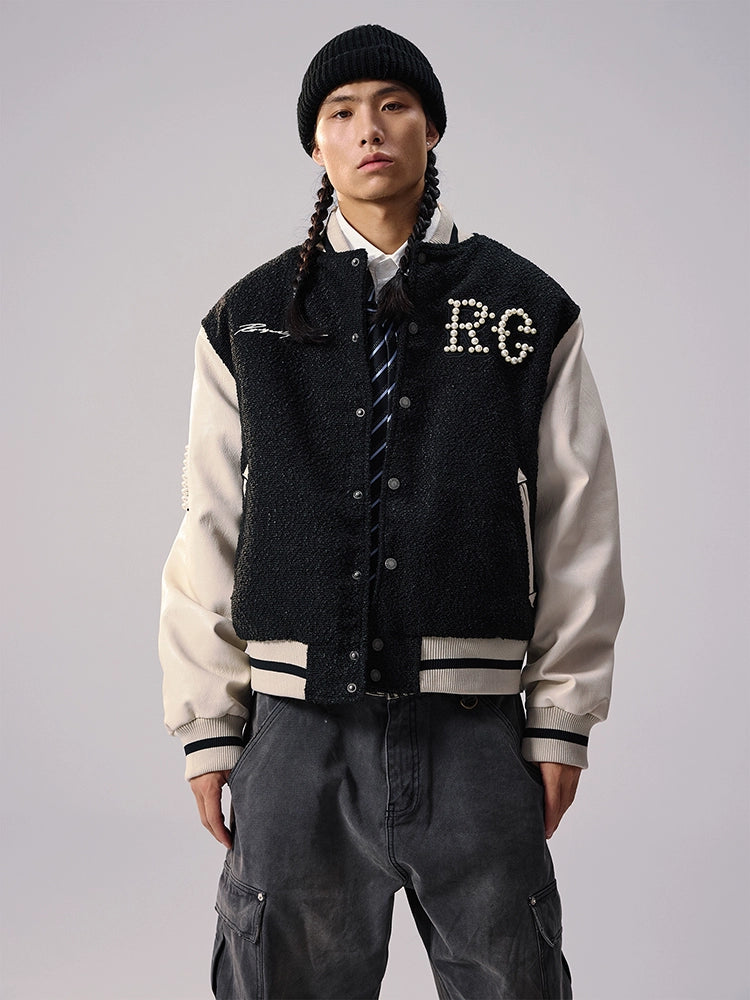 Remedy RMD Pearl Embroidered Leather Varsity Jacket | Face 3 Face