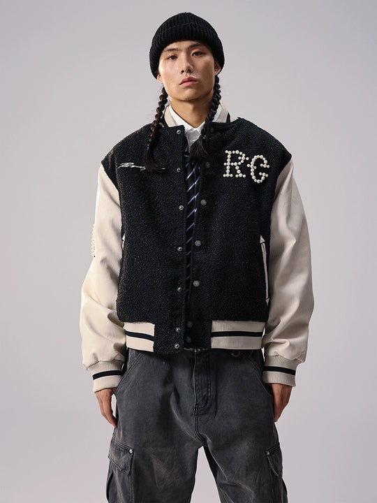 Remedy RMD Pearl Embroidered Leather Varsity Jacket | Face 3 Face