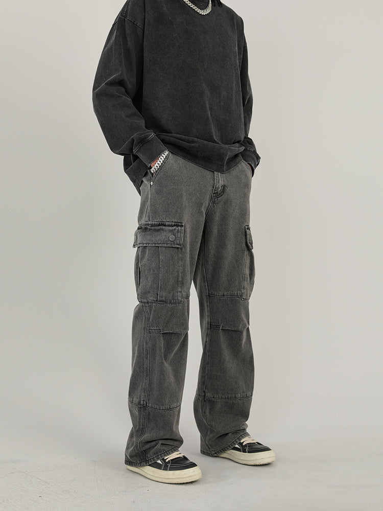 F3F Select Washed Patchwork Multi Pocket Work Cargo Pants
