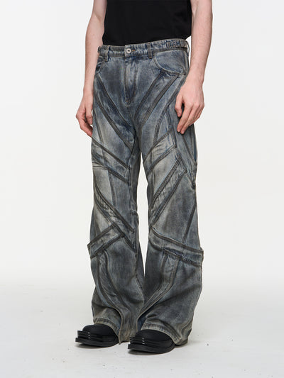 BLIND NO PLAN Multi Fly Split Structure Washed Distressed Jeans | Face 3 Face