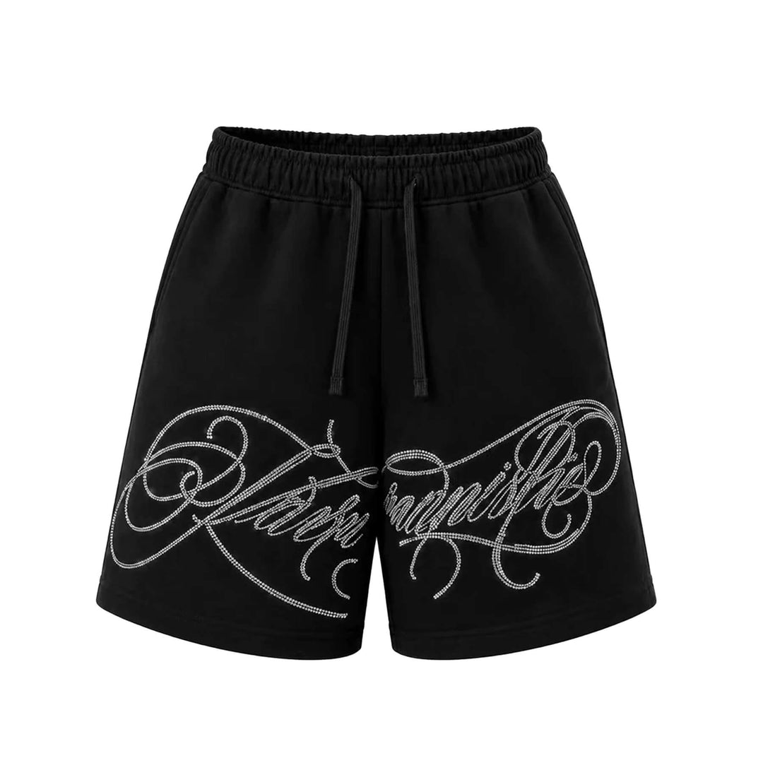 KARMANISTIC Rhinestone Letter Sweat Shorts | Face 3 Face