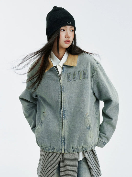 MEDM Corduroy Collar Washed Denim Jacket | Face 3 Face