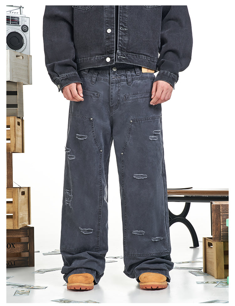 F3F Select Destroyed Double Knee Gray Baggy Jeans | Face 3 Face