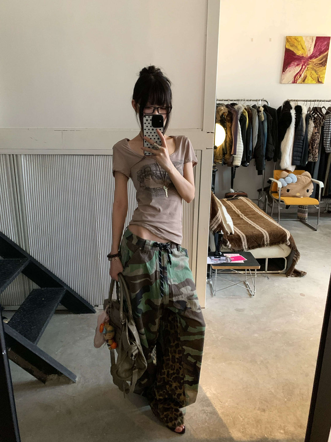 EXITMODE BY BLIND NO PLAN Camo Leopard Color Block Patchwork Baggy Work Pants | Face 3 Face