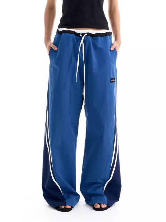 BLIND NO PLAN Color Block Striped Patchwork Baggy Track Pants | Face 3 Face