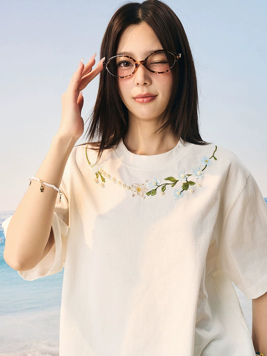 Harsh and Cruel Botanical Pearl Embroidery Tee | Face 3 Face