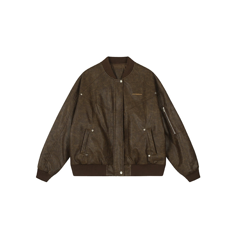 Bomber Jacket | Achock Brown PU Leather MA-1 Bomber Jacket | Face 3 Face