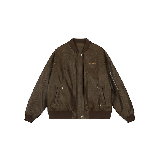 Bomber Jacket | Achock Brown PU Leather MA-1 Bomber Jacket | Face 3 Face