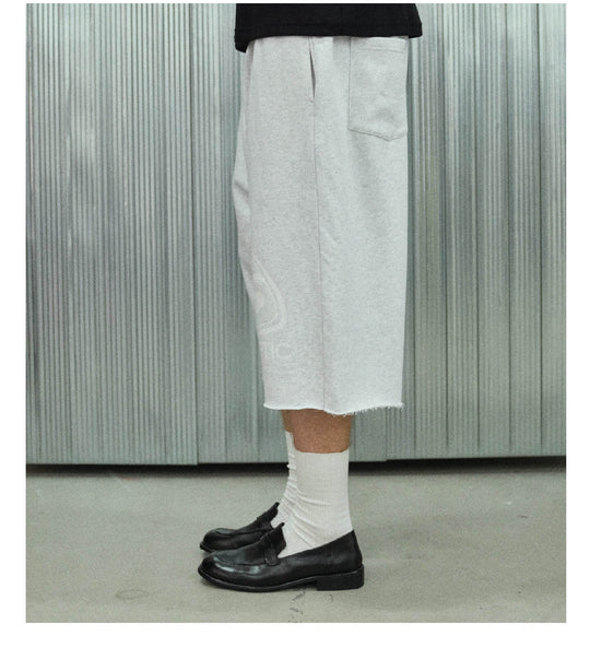 S45 Basic Heavyweight Logo Print Cutoff Baggy Sweat Shorts