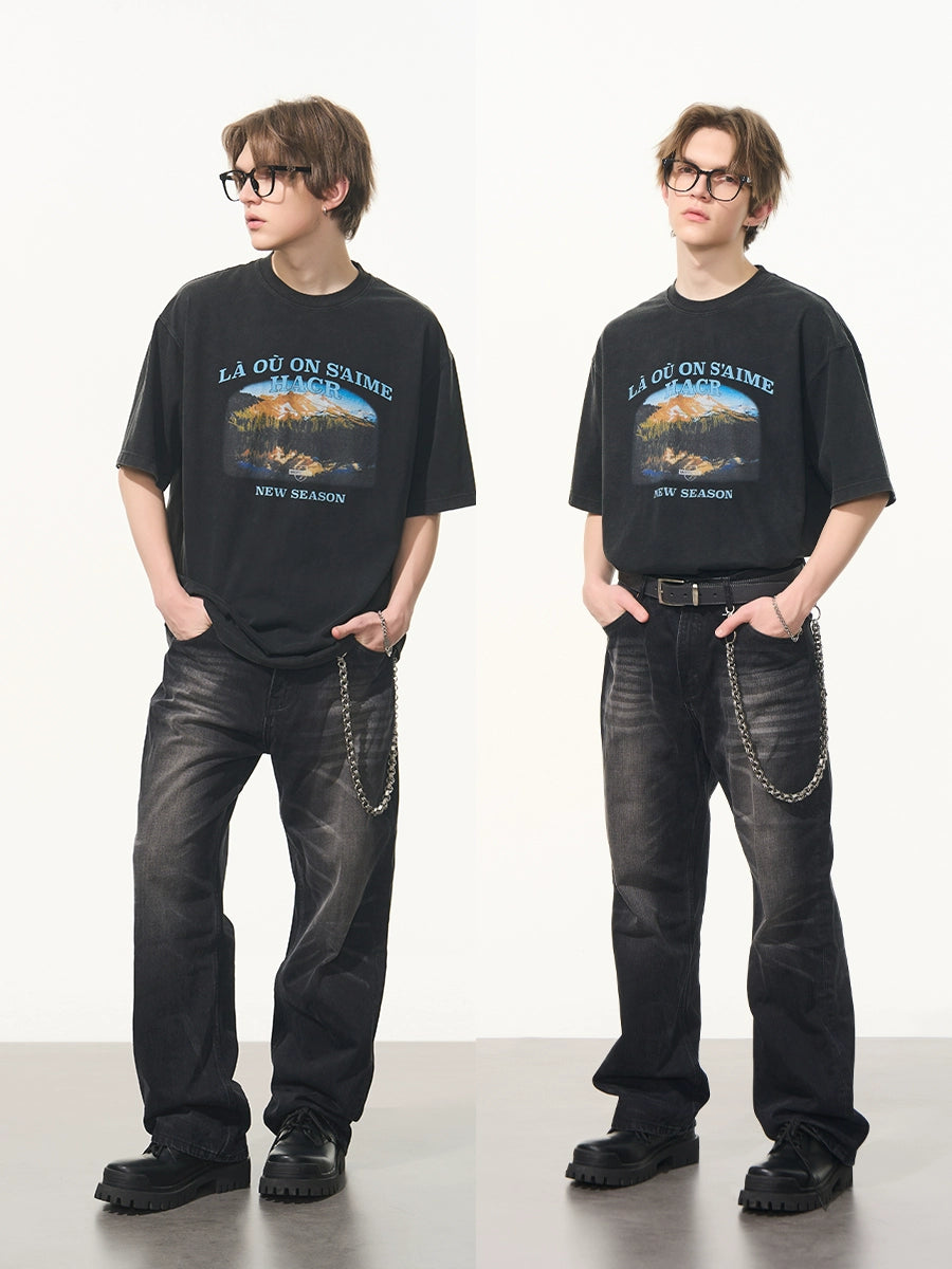 Harsh and Cruel Washed Printed Mountain Tee