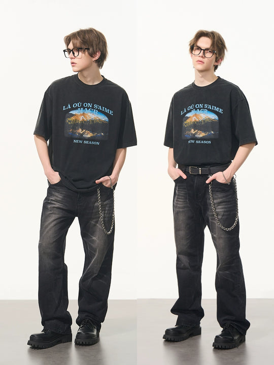 Harsh and Cruel Washed Printed Mountain Tee
