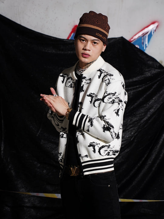 TGFCLUB Jacquard Zip Up Knit Jacket | Face 3 Face