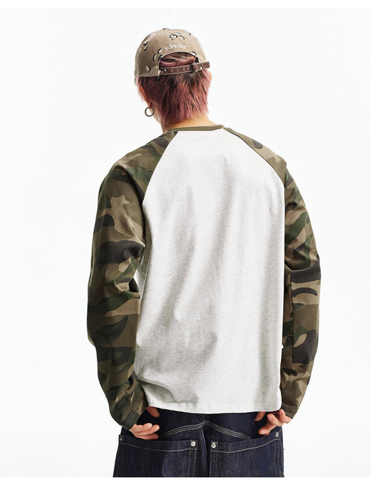 MEDM Leopard Camo Print Raglan Long Sleeve Tee | Face 3 Face