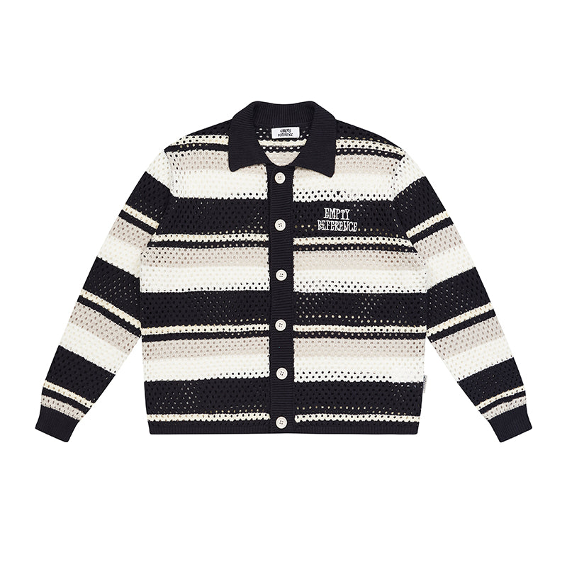 EMPTY REFERENCE Woven Striped Knit Cardigan