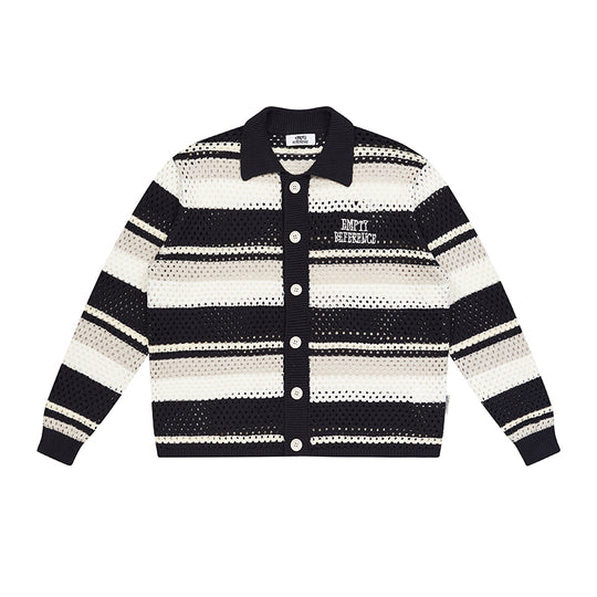 EMPTY REFERENCE Woven Striped Knit Cardigan