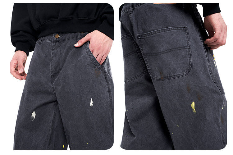 F3F Select Paint Splatter Washed Baggy Work Pants | Face 3 Face