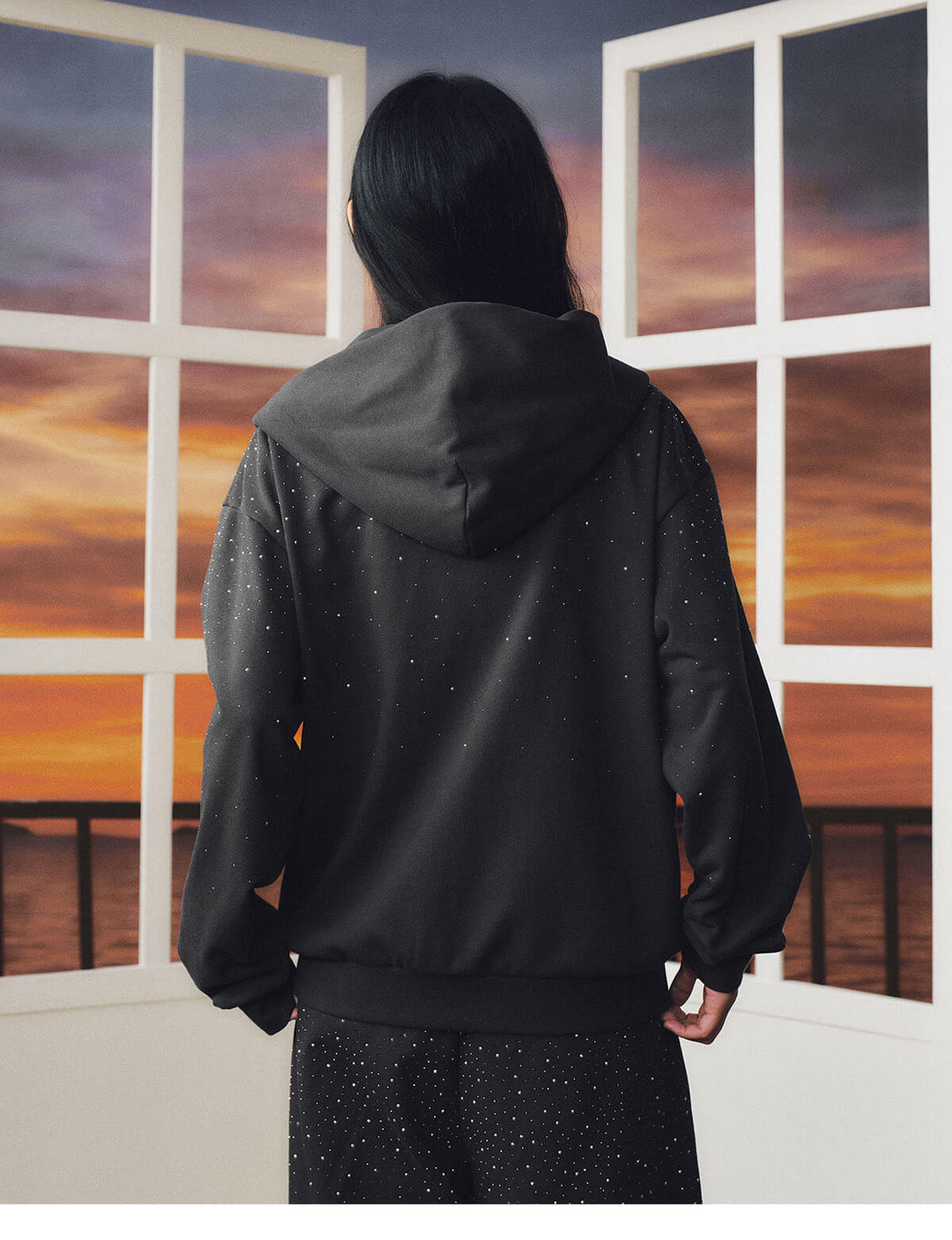 MEDM Starry Sky Rhinestone Zip Up Hoodie | Face 3 Face